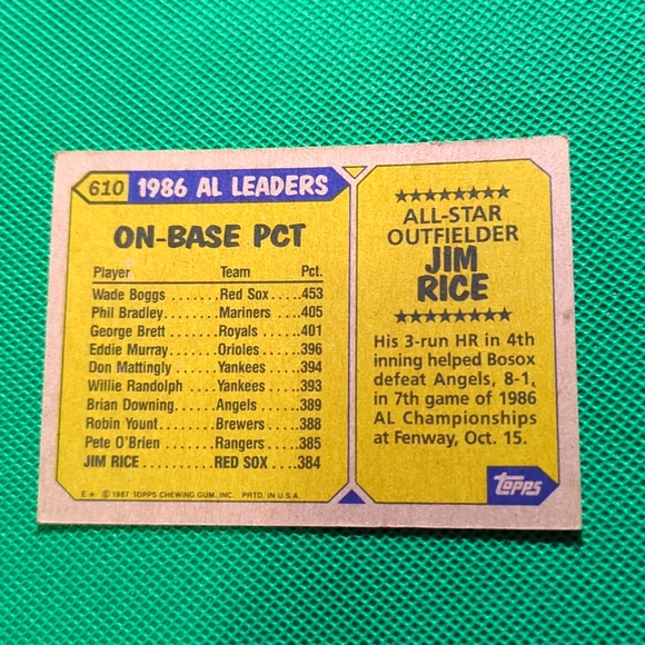 Vintage All Star Topps Jim Rice 1987 Card #610 American League - Picture 7 of 10